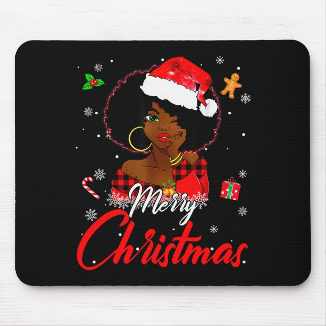 Tapis De Souris Black African Girl American Melanin Christmas Sant (Devant)