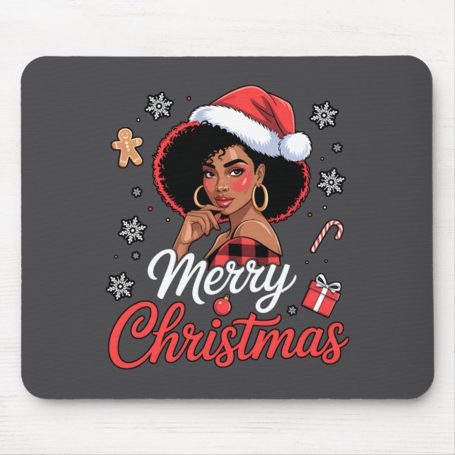 Tapis De Souris Black African Girl American Merry Christmas Santa  (Devant)