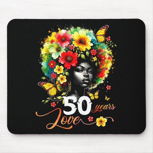 Tapis De Souris Black Afro Queen 50 Years Love 50th Birthday Butte (Devant)