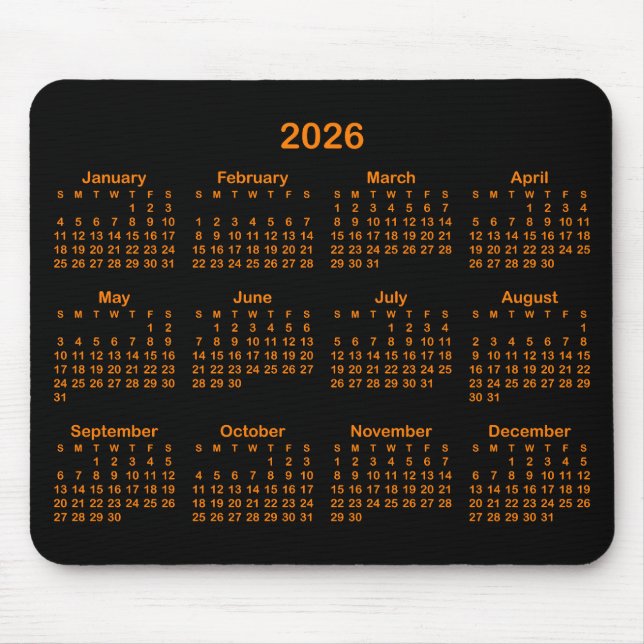 Tapis De Souris Black and Orange 2026 Calendar (Devant)