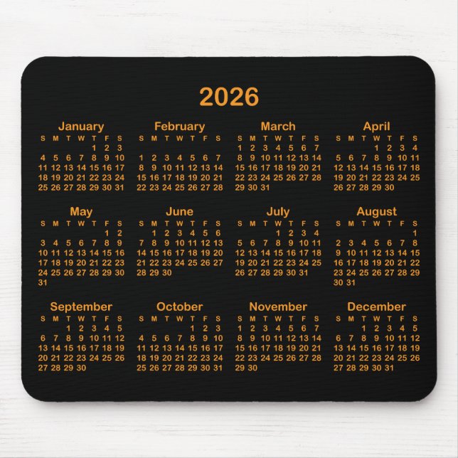 Tapis De Souris Black and Orange 2026 Calendar (Devant)