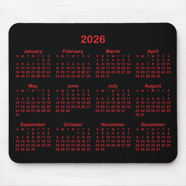 Tapis De Souris Black and Red 2026 Calendar (Devant)