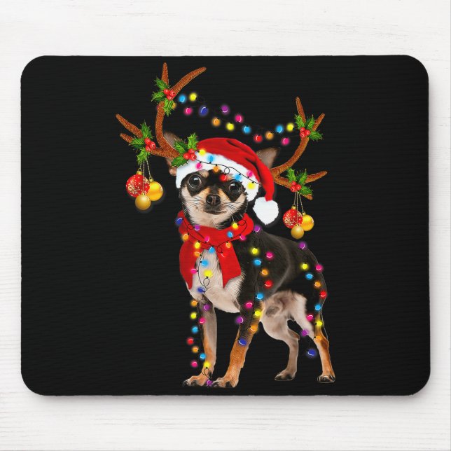 Tapis De Souris Black And Tan Chihuahua Gorgeous Reindeer Christma (Devant)