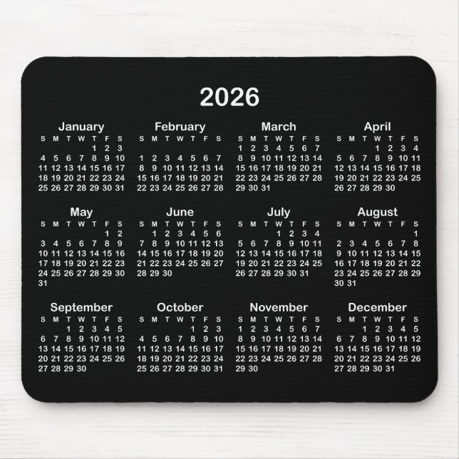 Tapis De Souris Black and White 2026 Calendar (Devant)