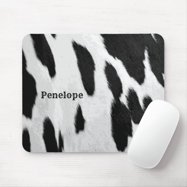 Tapis De Souris Black and White Holstein Cowhol Look with Name (Avec souris)
