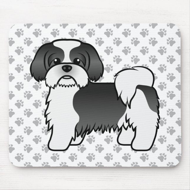 Tapis De Souris Black and White Shih Tzu Cute Cartoon Dog (Devant)