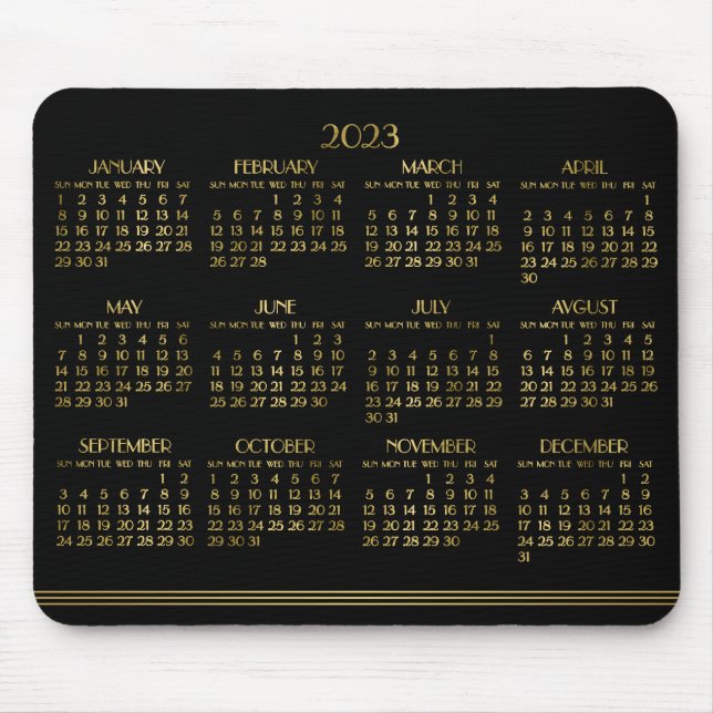 Tapis De Souris Black Art Déco Gold Calendrier Annuel 2023 Mousepa (Devant)