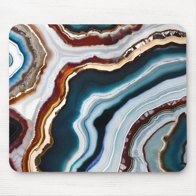 Tapis De Souris Black Blue Terracotta White Gold Agate Géode (Devant)