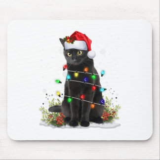 Tapis De Souris Black Cat Christmas Santa Hat Funny Meowy Cats Wom