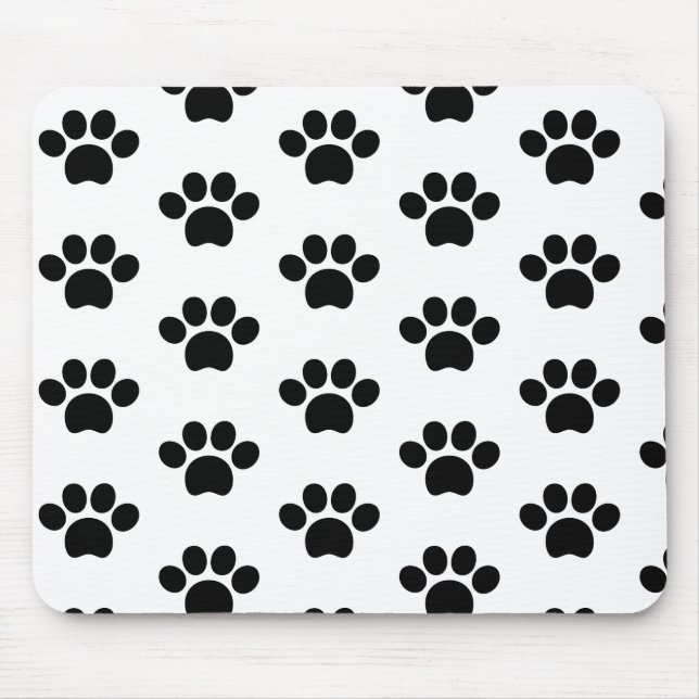 Tapis De Souris Black cat dog paw print cute on white (Devant)