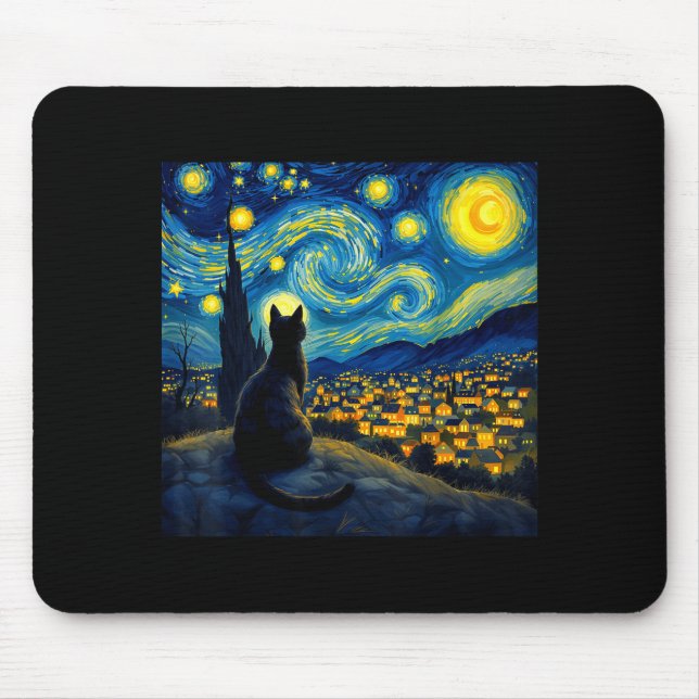 Tapis De Souris Black Cat Funny Cat Lover Mom Daddy Starry Night V (Devant)
