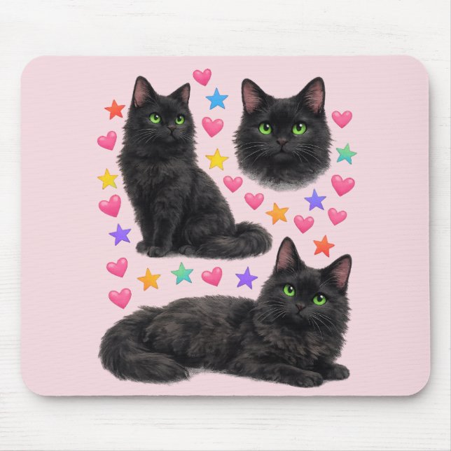 Tapis De Souris black cat kawaii cute rainbow pet mom (Devant)