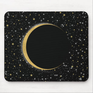 Tapis De Souris Black & Gold Céleste Lune Magique Lunaire Étoiles