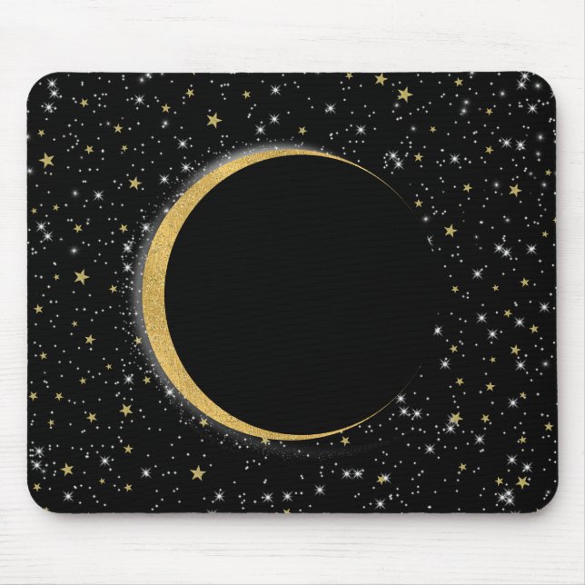 Tapis De Souris Black & Gold Céleste Lune Magique Lunaire Étoiles (Devant)