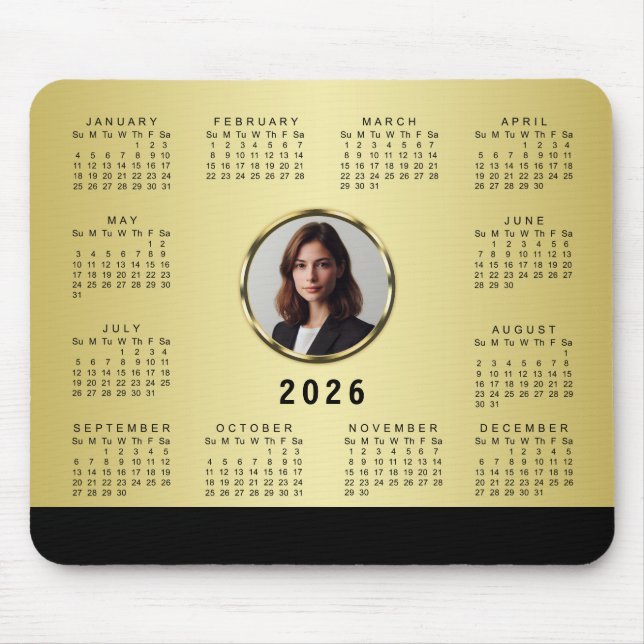 Tapis De Souris Black & gold design, Logo or Photo in gold circle, (Devant)