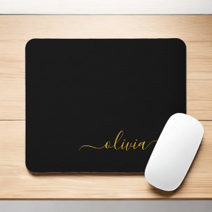 Tapis De Souris Black Gold Girly Script Monogram Name Modern