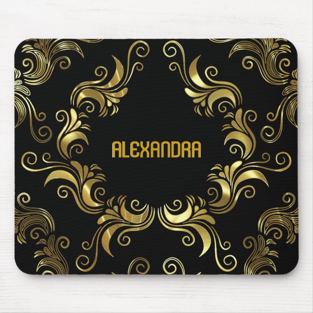 Tapis De Souris Black & Gold - Monogramme personnalisé (Devant)