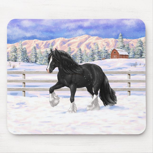 Tapis De Souris Black Gypsy Vanner Irlandais Cob Brouillon Cheval  (Devant)