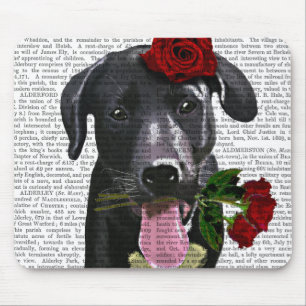 Tapis De Souris Black Labrador avec Roses 2