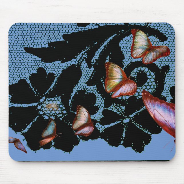 TAPIS DE SOURIS BLACK LACE ANTIQUE PATTERN BUTTERFLIES MOUSE PAD (Devant)