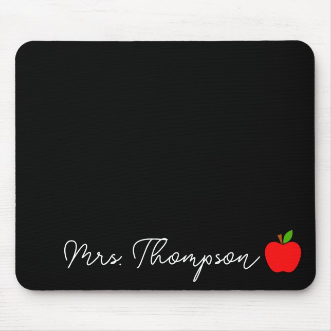 Tapis De Souris Black Minimal Nom personnalisé Enseignant Red Appl (Devant)