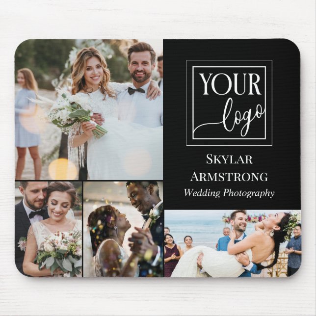 Tapis De Souris Black Minimal Your Logo Photo Collage Photographe (Devant)