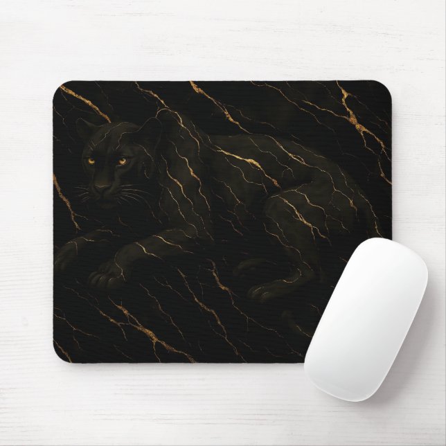 Tapis De Souris Black Panther Gold Marble Art (Avec souris)