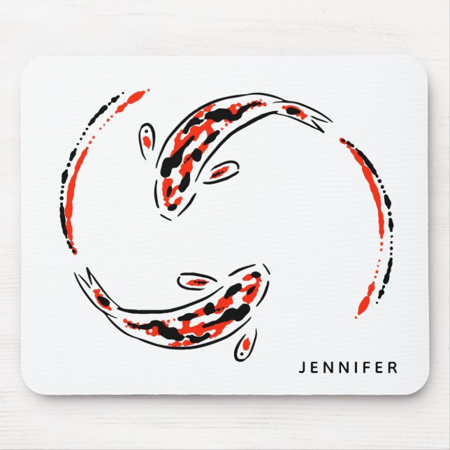 Tapis De Souris Black & Red Japanese Koi Fish Artistic (Devant)