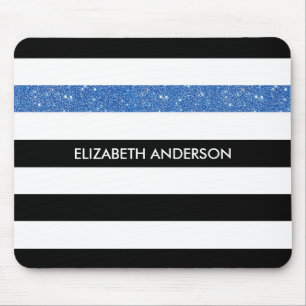 Tapis De Souris Black Stripes FAUX Blue Glitz and Name