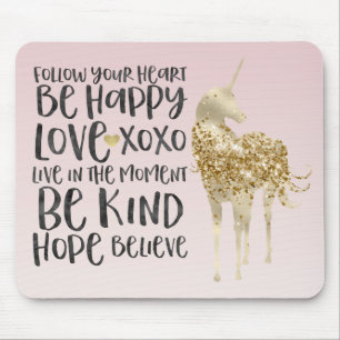 Tapis De Souris Black Watercolor Inspiration Gold Unicorn