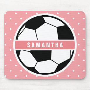 Tapis De Souris Black White and Pink Girly Sporty Soccer Monogram