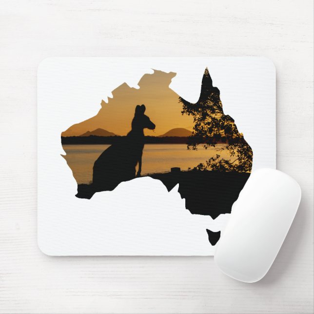 Tapis De Souris Black, White & Gold Kangaroo Sunset Australia (Avec souris)