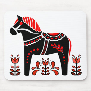 Tapis De Souris Black/white/red Nordic Folk Dala horse/Friesian