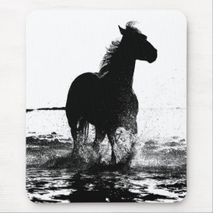 Tapis De Souris Black & White Running Horse Pop Art Template