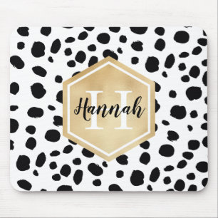 Tapis De Souris Black White Spots Motif Gold Monogramme