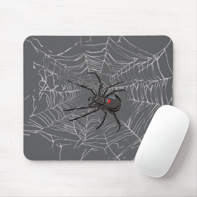 Tapis De Souris Black Widow Spider And Spiderweb Drawing Art (Avec souris)
