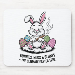 Tapis De Souris Blague de Pâques Lapins Humoristiques Bourgeons Bl