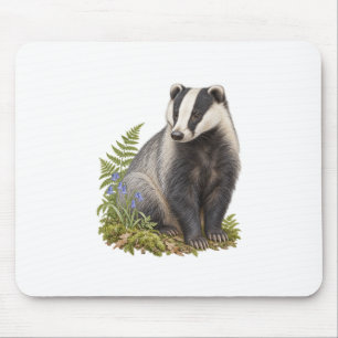 Tapis De Souris Blaireau et Jacinthes pour un Bureau de Forêt Pais