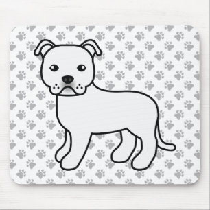 Tapis De Souris Blanc Anglais Staffie Cute Cartoon Chien & Pâtes