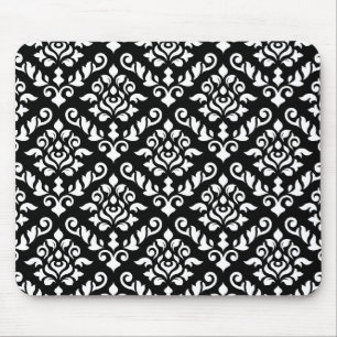 Tapis De Souris Blanc baroque de motif de damassé sur le noir