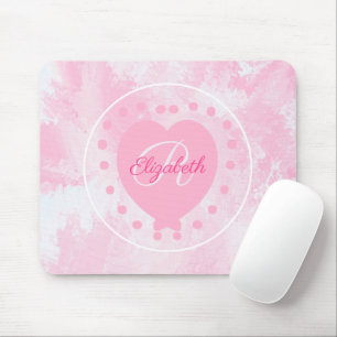 Tapis De Souris Blanc chic de rose de monogramme de lettre