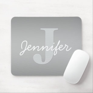 Tapis De Souris Blanc Cursive & Monogramme Gris Couleurs Modifia