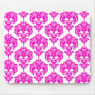 Tapis De Souris Blanc damassé rose vif chic moderne motif élégant