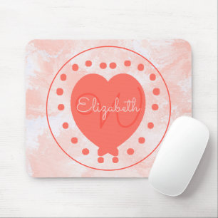 Tapis De Souris Blanc de corail de coeur de monogramme chic de