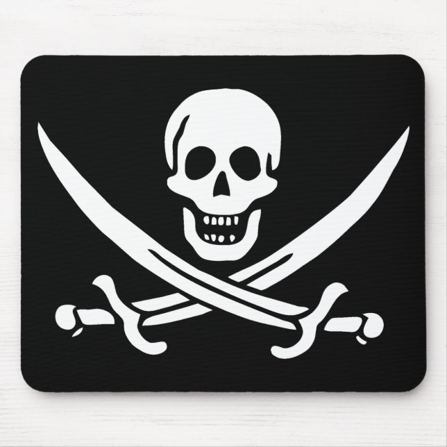 Tapis De Souris Blanc, Drapeau de pirate Calico Jack, Crâne et sab (Devant)