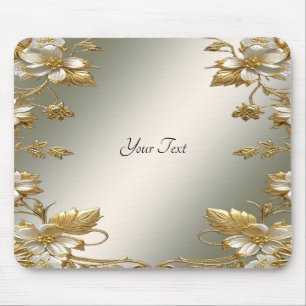Tapis De Souris Blanc Floral Or Ornat Mousepad