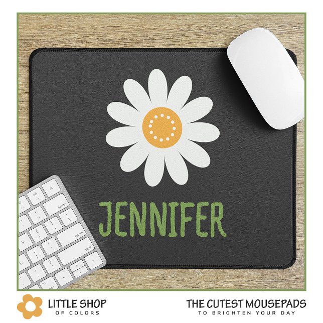 Tapis De Souris Blanc Moderne Monogramme de Marguerite (Créateur téléchargé)