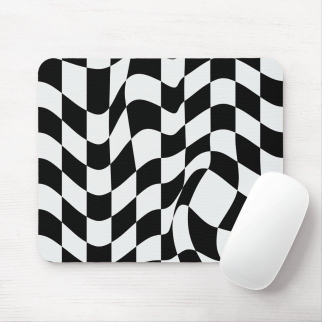 Tapis De Souris Blanc ondulé sur motif moderne noir (Avec souris)