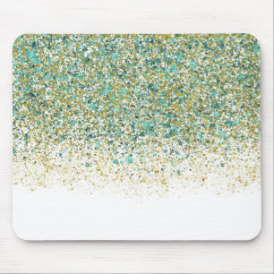 Tapis De Souris Blanc Or et Paillettes Bleu Canard Glamour Moderne