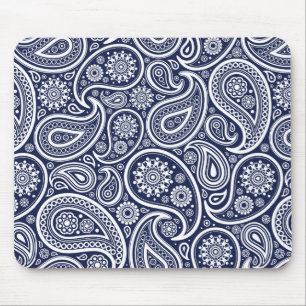 Tapis De Souris Blanc Retro Paisley Design Motif sur bleu foncé